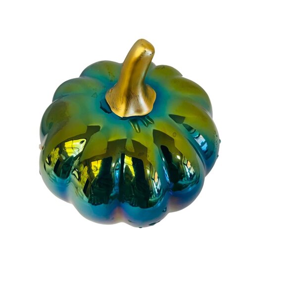 Iridescent Decorative Glass Pumpkin 5" Tall‎ Gold Stem Home Decor Fall Halloween - Picture 5 of 5